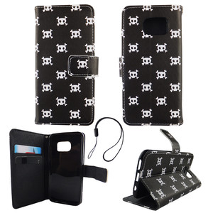 Handyh�lle Tasche f�r Handy Samsung Galaxy S7 Polka Dot Totenkopf