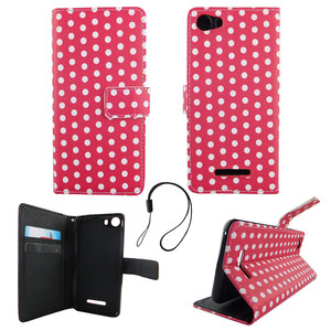 Handyh�lle Tasche f�r Handy Wiko Lenny 2 Polka Dot Pink Weiss