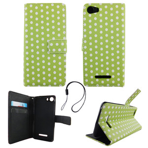 Handyh�lle Tasche f�r Handy Wiko Lenny 2 Polka Dot Gr�n Weiss