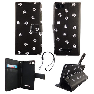 Handyh�lle Tasche f�r Handy Wiko Lenny 2 Polka Dot Hundepfoten