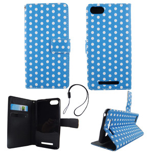 Handyhlle Tasche fr Handy Wiko Lenny 3 Polka Dot Blau Weiss