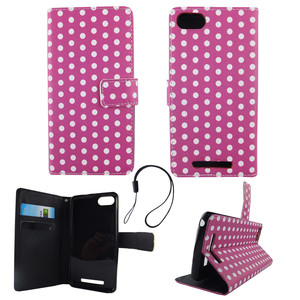 Handyhlle Tasche fr Handy Wiko Lenny 3 Polka Dot Lila Weiss