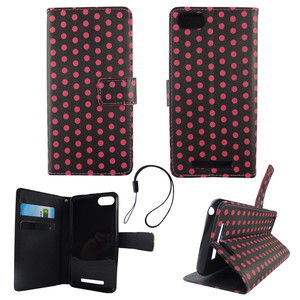 Handyhlle Tasche fr Handy Wiko Lenny 3 Polka Dot Schwarz Pink