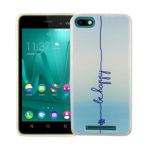 Handy Hlle fr Wiko Lenny 3 Cover Case Schutz Tasche Motiv Slim Silikon TPU Schriftzug Be Happy Blau