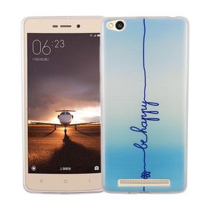 Handy H�lle f�r Xiaomi Redmi 3 Cover Case Schutz Tasche Motiv Slim Silikon TPU Schriftzug Be Happy Blau