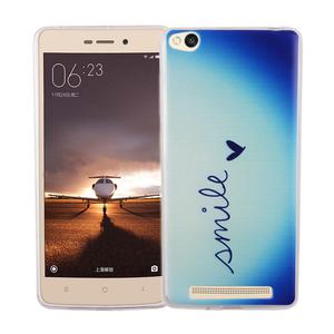 Handy H�lle f�r Xiaomi Redmi 3 Cover Case Schutz Tasche Motiv Slim Silikon TPU Schriftzug Smile Blau