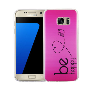 Handy Hlle fr Samsung Galaxy S7 Cover Case Schutz Tasche Motiv Slim Silikon TPU Be Happy Pink
