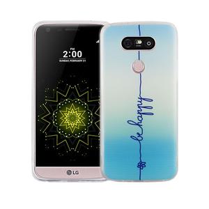 Handy H�lle f�r LG G5 Cover Case Schutz Tasche Motiv Slim Silikon TPU Schriftzug Be Happy Blau