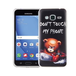 Handy Hlle fr Samsung Galaxy J3 Cover Case Schutz Tasche Motiv Slim Silikon TPU Schriftzug Br mit Kettensge