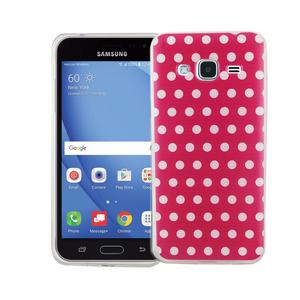 Handy H�lle f�r Samsung Galaxy J3 Cover Case Schutz Tasche Motiv Slim Silikon TPU Polka Dot Pink