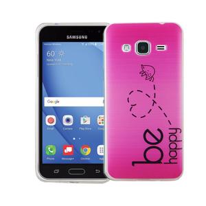 Handy H�lle f�r Samsung Galaxy J3 Cover Case Schutz Tasche Motiv Slim Silikon TPU Be Happy Pink