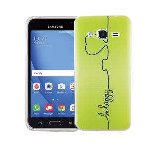 Handy H�lle f�r Samsung Galaxy J3 Cover Case Schutz Tasche Motiv Slim Silikon TPU Be Happy Gr�n