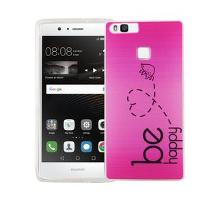 Handy H�lle f�r Huawei P9 Cover Case Schutz Tasche Motiv Slim Silikon TPU Be Happy Pink