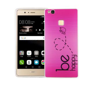 Handy H�lle f�r Huawei P9 Lite Cover Case Schutz Tasche Motiv Slim Silikon TPU Be Happy Pink