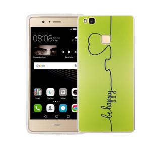 Handy H�lle f�r Huawei P9 Lite Cover Case Schutz Tasche Motiv Slim Silikon TPU Be Happy Gr�n