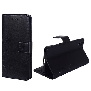 Schutz H�lle Blumen f�r Handy Sony Xperia X Schwarz