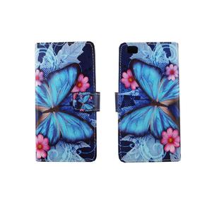 Handyh�lle Tasche f�r Handy Huawei P8 Lite Blauer Schmetterling
