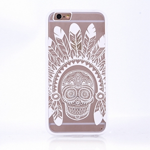 Handy H�lle Mandala f�r Samsung Galaxy S6 Design Case Schutzh�lle Motiv Federn Totenkopf Cover Tasche Bumper Wei�