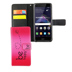 Handyh�lle Tasche f�r Handy Huawei P8 Lite 2017 Be Happy Pink