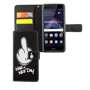 Handyh�lle Tasche f�r Handy Huawei P8 Lite 2017 Have A Nice Day Schwarz