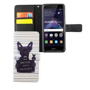 Handyh�lle Tasche f�r Handy Huawei P8 Lite 2017 B�ser Hund Wei�
