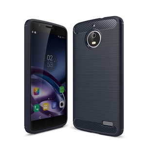 Motorola Moto E4 TPU Case Carbon Fiber Optik Brushed Schutz Hlle Blau