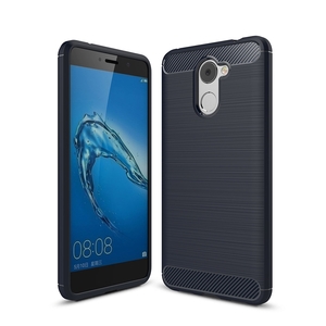 Huawei Y7 Prime TPU Case Carbon Fiber Optik Brushed Schutz Hlle Blau