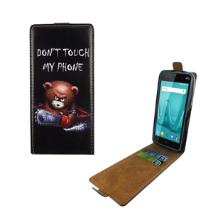 Handyh�lle Tasche Flip f�r Wiko Lenny 4 Schriftzug B�r mit Kettens�ge