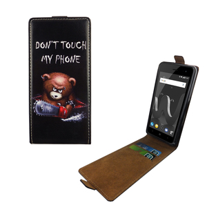 Handyh�lle Tasche Flip f�r Wiko Jerry 2 Schriftzug B�r mit Kettens�ge