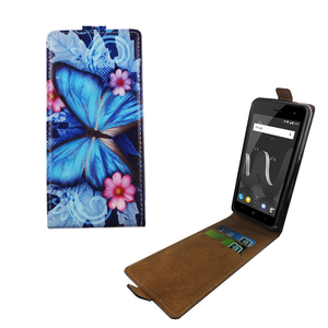 Handyh�lle Tasche Flip f�r Wiko Jerry 2 Blauer Schmetterling