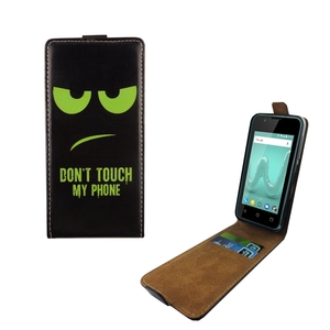 Handyh�lle Tasche Flip f�r Wiko Sunny 2 Dont Touch My Phone Gr�n