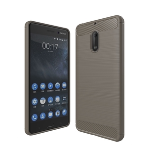 Nokia 6 TPU Case Carbon Fiber Optik Brushed Schutz H�lle Grau