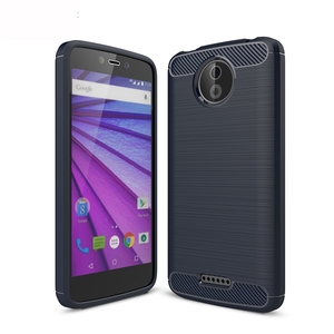 Motorola Moto C TPU Case Carbon Fiber Optik Brushed Schutz Hlle Blau