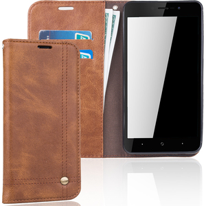 Handy H�lle Schutz Tasche f�r Wiko Lenny 4 Plus Cover Wallet Etui Braun