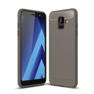 Samsung Galaxy A6 2018 H�lle Silikon Grau Carbon Optik Case TPU Handyh�lle Bumper 211771