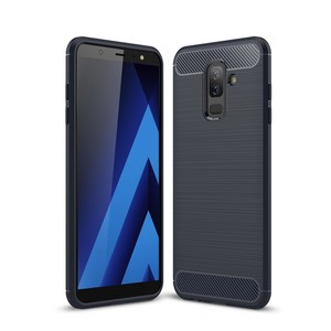 Samsung Galaxy A6 Plus 2018 H�lle Silikon Blau Carbon Optik Case TPU Handyh�lle Bumper 211773