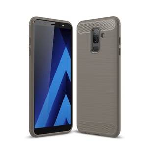 Samsung Galaxy A6 Plus 2018 H�lle Silikon Grau Carbon Optik Case TPU Handyh�lle Bumper 211774