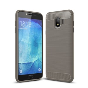 Samsung Galaxy J4 H�lle Silikon Grau Carbon Optik Case TPU Handyh�lle Bumper 211780