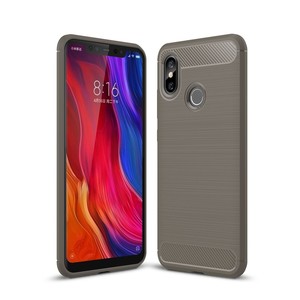 Xiaomi Mi 8 H�lle Silikon Grau Carbon Optik Case TPU Handyh�lle Bumper