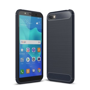 Huawei Y5 2018 H�lle Silikon Blau Carbon Optik Case TPU Handyh�lle Bumper