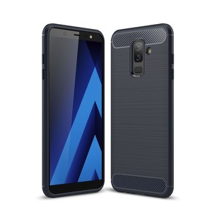 Samsung Galaxy J8 2018 Hlle Silikon Blau Carbon Optik Case TPU Handyhlle Bumper
