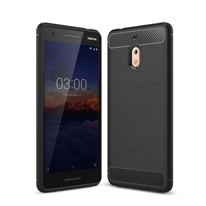 Nokia 2.1 H�lle Silikon Schwarz Carbon Optik Case TPU Handyh�lle Bumper