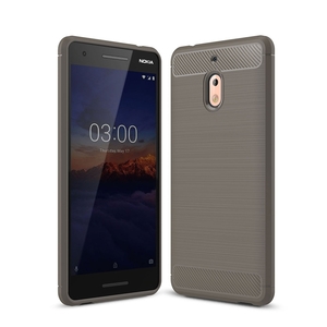 Nokia 2.1 H�lle Silikon Grau Carbon Optik Case TPU Handyh�lle Bumper