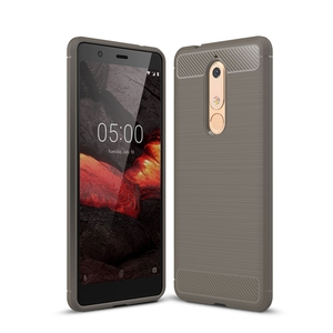 Nokia 5.1 H�lle Silikon Grau Carbon Optik Case TPU Handyh�lle Bumper