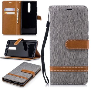 Tasche f�r Nokia 5.1 Jeans Cover Handy Schutz H�lle Case Grau