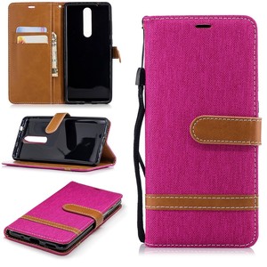Tasche f�r Nokia 5.1 Jeans Cover Handy Schutz H�lle Case Pink