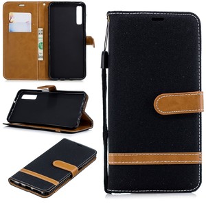 Tasche f�r Samsung Galaxy A7 2018 Jeans Cover Case Handy Schutz H�lle Case Schwarz