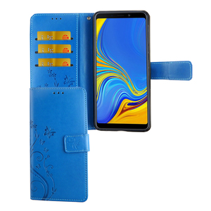 Schutz Hlle Blumen fr Handy Samsung Galaxy A7 2018 Blau Wallet Cover Case