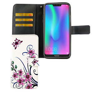 Huawei P Smart 2019 Tasche Handy Hlle Schutz-Cover Flip-Case mit Kartenfach Lotusblume