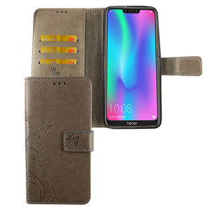 Huawei P Smart 2019 Handy Hlle Schutz-Tasche Cover Flip-Case Kartenfach Grau